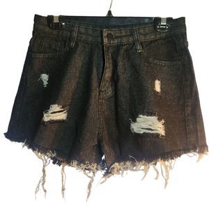 Black Jean Shorts Distressed Short High Waist Denium Black  Womens Size Medium